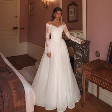 Off-Shoulder Lace Bridal Dresses Long Sleeves Corset Tulle Vintage Wedding Gowns