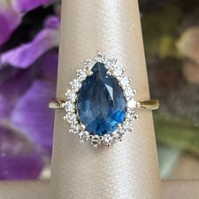 14k Yellow Gold Ladies London Blue Topaz Diamond Cocktail Ring Band Sz 6.25