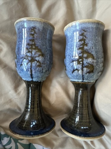 David Karakatsoulis Weinkelch Glas 2er Set Blue Pine Tree Minnesota Keramik - Bild 2 von 8
