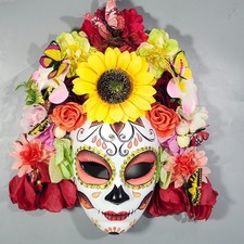Day of Dead Dia de Muertos Full Face Mask Flower Butterfly Headpiece Wall Decor