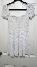 Reformation Women's Polka Dot Smocked Off-Shoulder Mini Dress Puff Sleeves Size