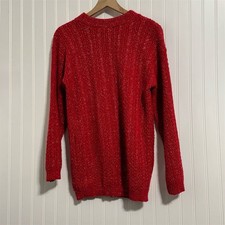 Vintage Huntington Ridge Red Lurex Sweater L ChunkyKnit Metallic Sparkle Holiday