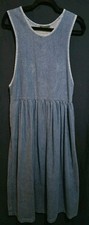 Vintage Women's Denim Sleeveless Maxi Jumper Dress Pockets Side Bottons S Large