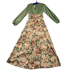 Vintage 80s Solo San Francisco Fairy Green Floral Maxi Dress 9-10 Excellent