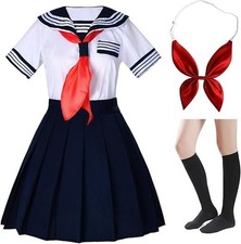 Japanese School Girls Short Sleeve Uniform Sailor Navy Blue 3XL Asia tag 5XL