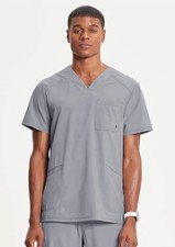Cherokee Infinity Men s V-Neck Scrub Top Gray Size L Medical Uniform