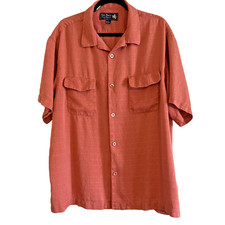 Nat Nast Luxury Shirt Mens L Salmon Pink 100 Silk Button Travel Bowling READ