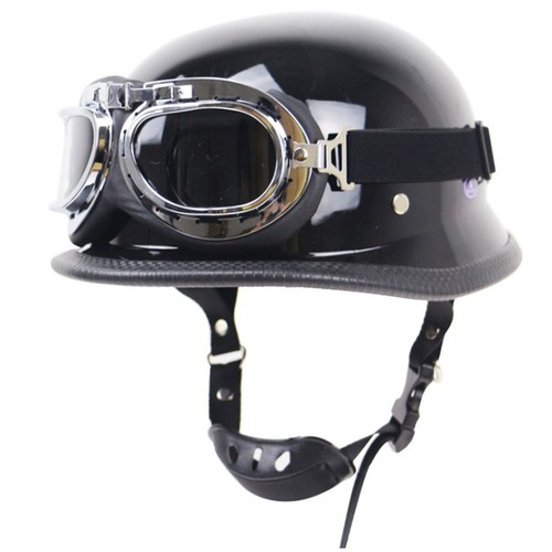 DOT German Style Motorcycle Half Helmet w/Goggles Chopper Cruiser Scooter Helmet - Foto 5 di 15