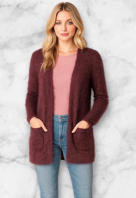 Pins and Needles Urban Outfitters Eyelash Knit Open Cardigan Plum Boho Size M