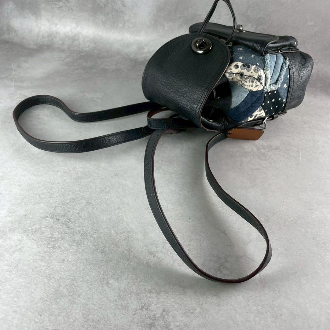 COACH Leather Denim Patchwork Backpack Black Auth… - image 8