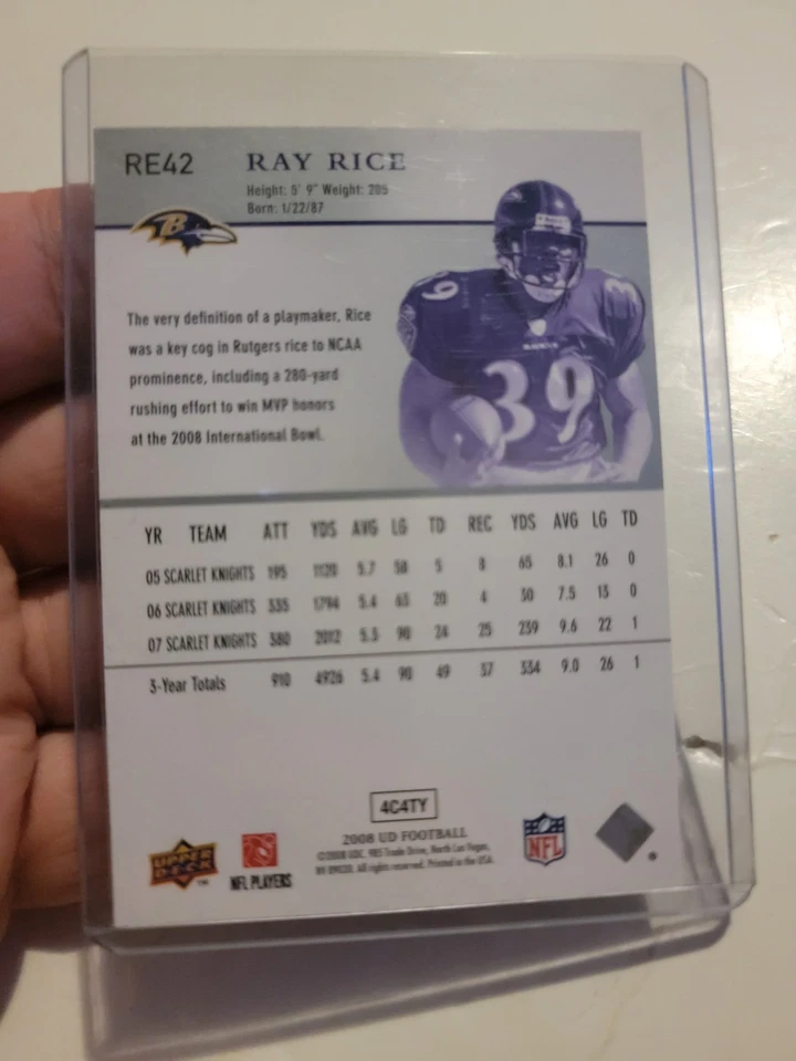 2008 Upper Deck Rookie Exclusives Football # RE42 Star Rookie Ray Rice RC Ravens - Image 2 of 2