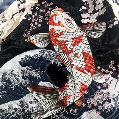 Mens Souvenir Jacket SUKAJAN Japanese Pattern Embroidery