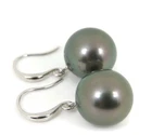 Massive 14.2mm Peacock Gray Genuine Tahitian Pearl Hook Dangle Earrings #SE457