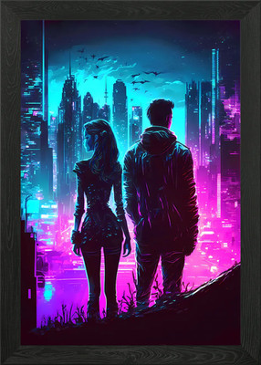 Gerahmtes Wandbild Digital Love in Cyber City Poster Leinwanddruck Bild