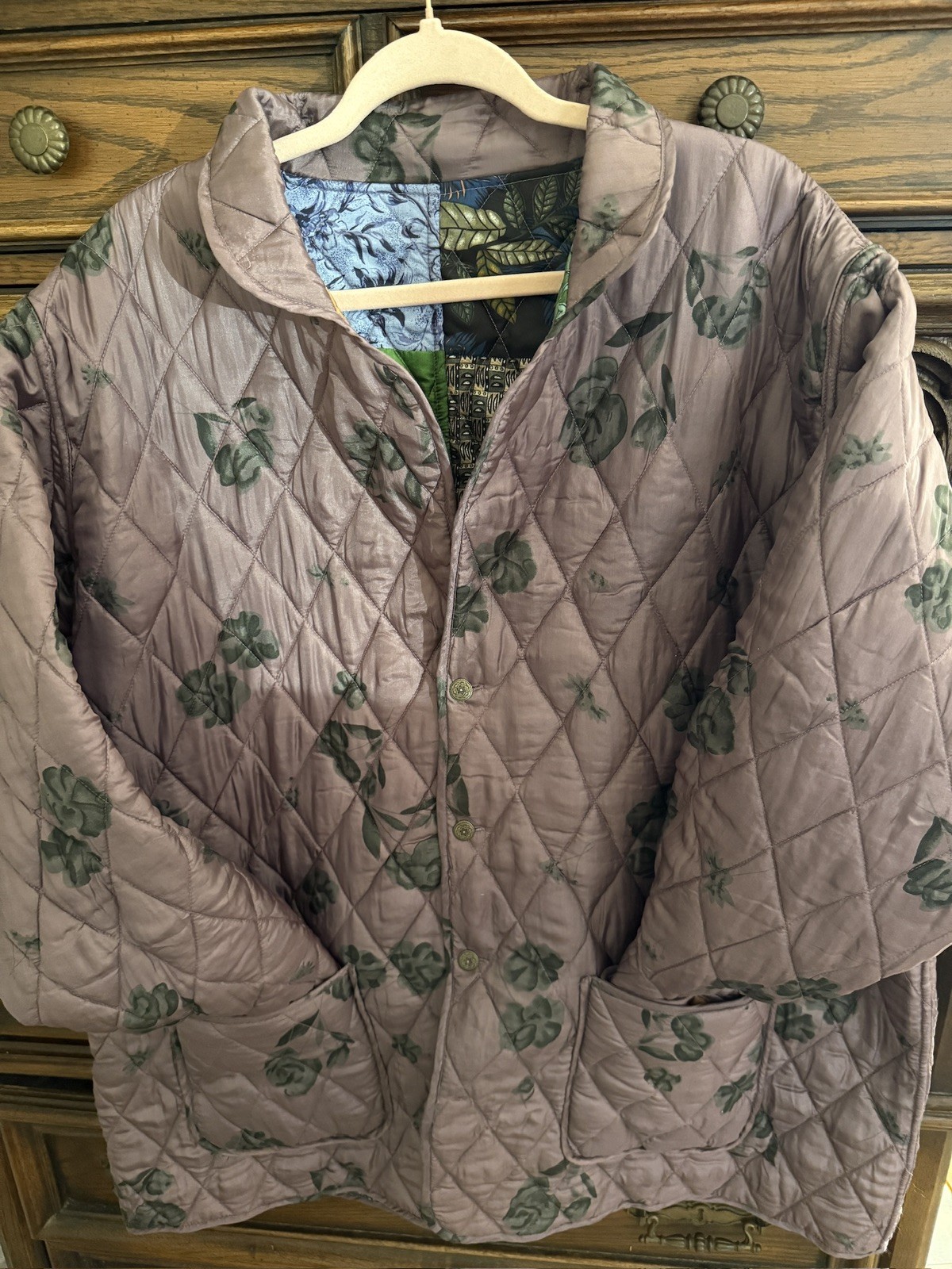 Quilted Patchwork Jacket Silk Reversible XXL Colo… - image 19