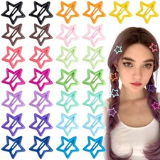 30 Pcs Multicolor Star Hair Clips, 1.18"/3Cm Metal Snap Hair Clips, Cute Stars C