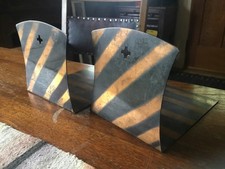 Vintage Antique Victorian Arts and Crafts Japanned Copper Flash Metal Book Ends