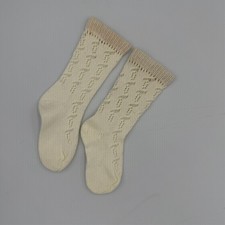 VTG 50/60s Kids Cream Cable Knit Socks Orlon Acrylic Nylon Blend Size 4-5.5 USA