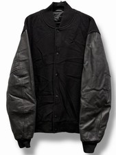 Giacca Stewart & Strauss nera lana pelle bovina maniche Varsity uomo XL $279