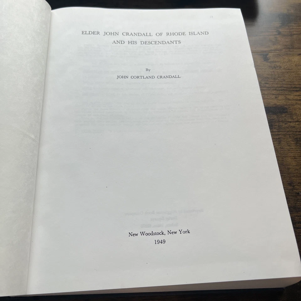 Elder John Crandall of Rhode Island and His Descendants Genealogy History Book - Image 2 of 4