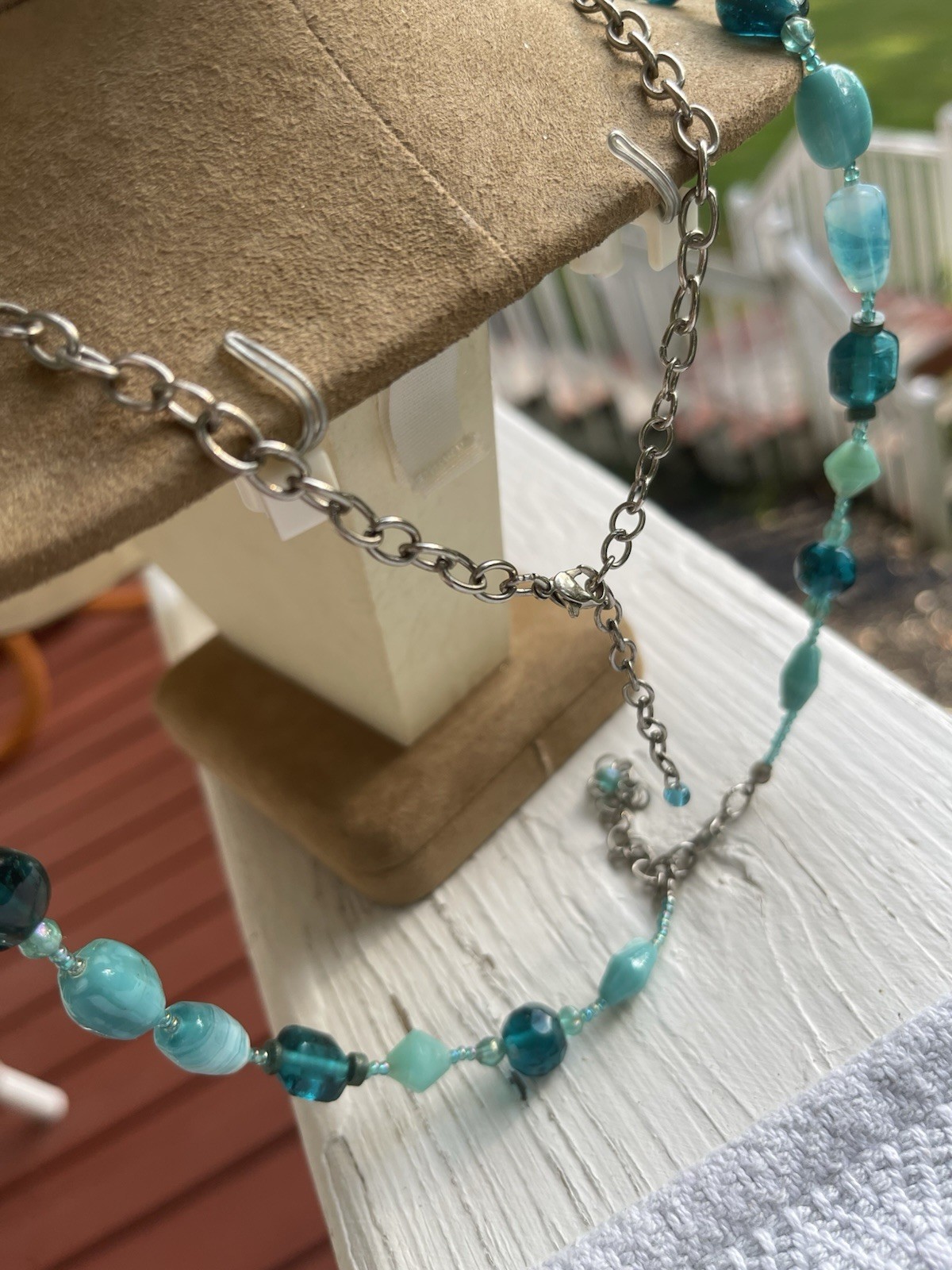 Two Art Glass Murano Style Beaded Necklaces Teal Tone