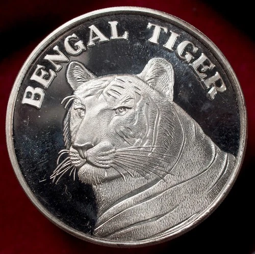 Bengal Tiger Design Silver Bullion Round - 0.99 Silver - 1oz ASW (N0302) - CA-Ac