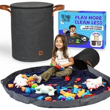 Toy Storage Basket & Playmat, Large Zippered Storage Bin, for Girls & Boys