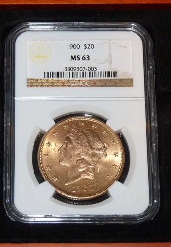 1900 $20 GOLD DOUBLE EAGLE, NGC MS63, HI LUSTER