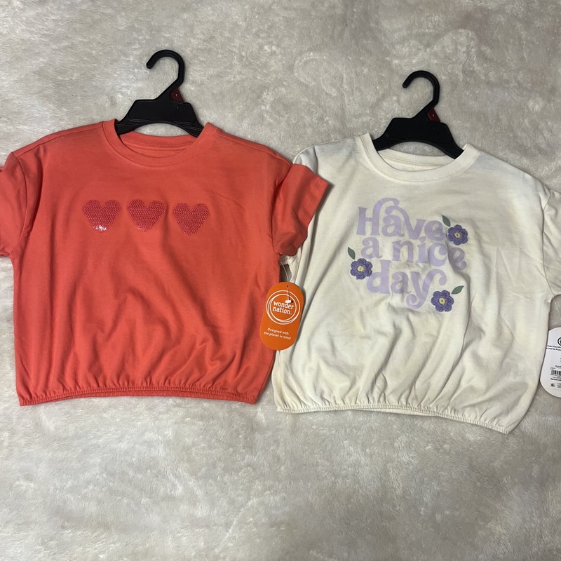 NWT Lot of 2 Wonder Nation Girls Trend Top with Short Sleeves Size 7 Coral Ivory