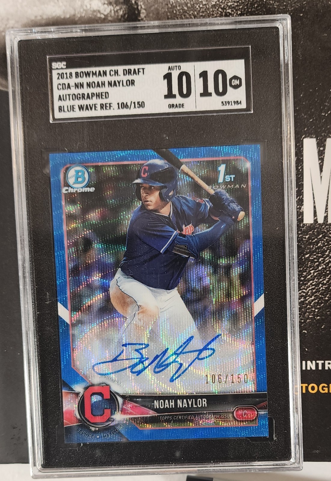 2018 Bowman Chrome Draft Noah Naylor 1st Bowman Blue Wave Auto /150 SGC 10/10