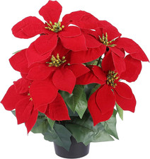 Artificial Poinsettia Flowers Potted with 5 Heads,16" Fake Poinsettias Plants Ch