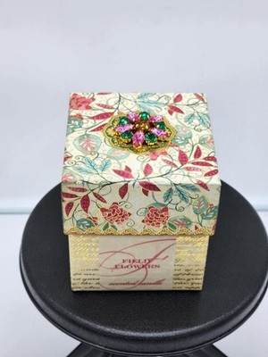 Punch Studio Glass Candle In Keepsake Box with Rhinestones FIELD FLOWERS Scent