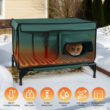 Waterproof Heated Cat House with Heating Pad 2-Doors  3-Windows Indoor Outdoor