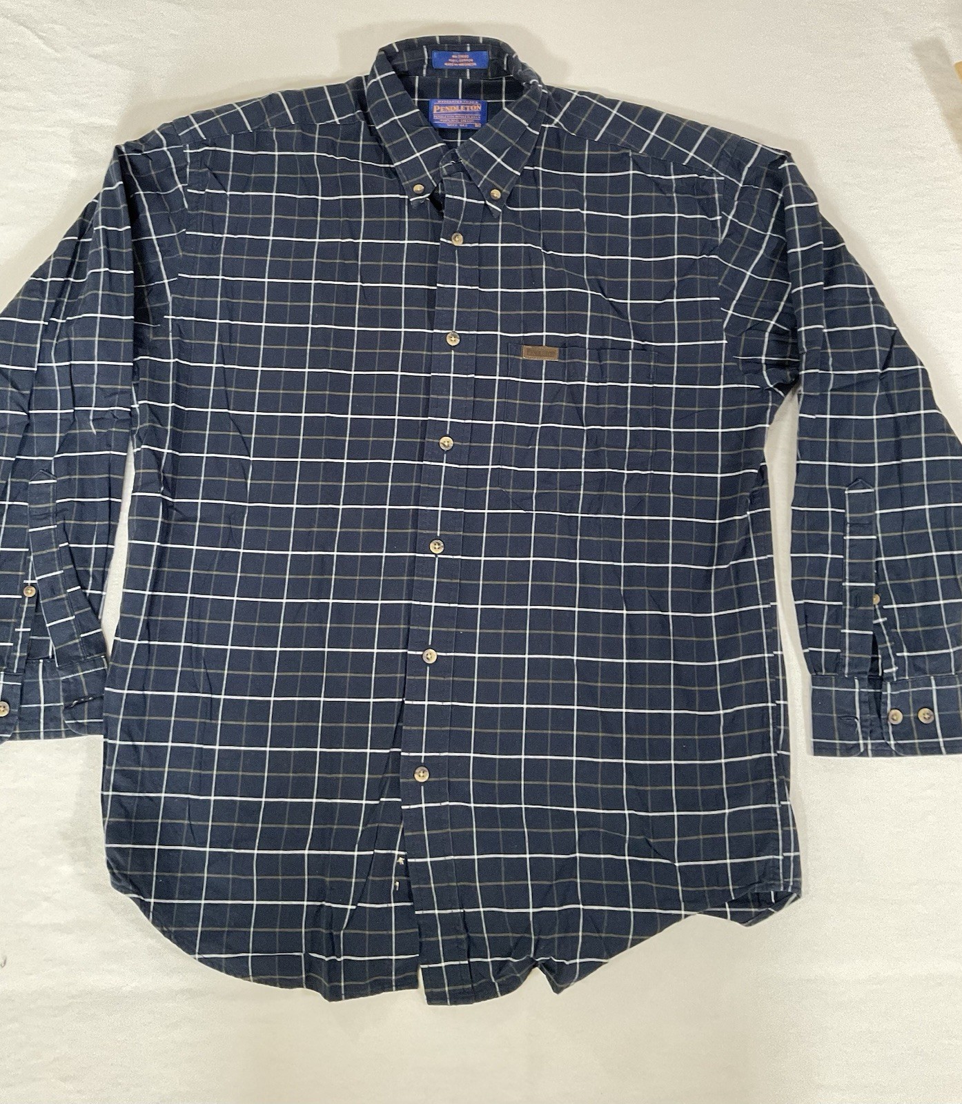 Pendleton Shirt Button Up Blue Windowpane Plaid 1… - image 1