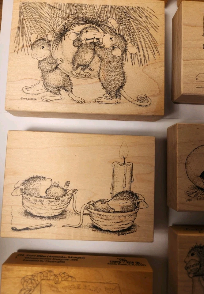Vintage House Mouse Rubber Stamp Lot of 13 Stampa Rosa Sewing Bird Mice - Image 3 of 4