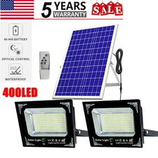 Solar Powered LED Double Head Floodlight Garage Shed Light Garden Outdoor Indoor