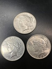  3 Peace Silver Dollars Lot 1921-P HIGH RELIEF  1922-D  1923-P Tested 90 