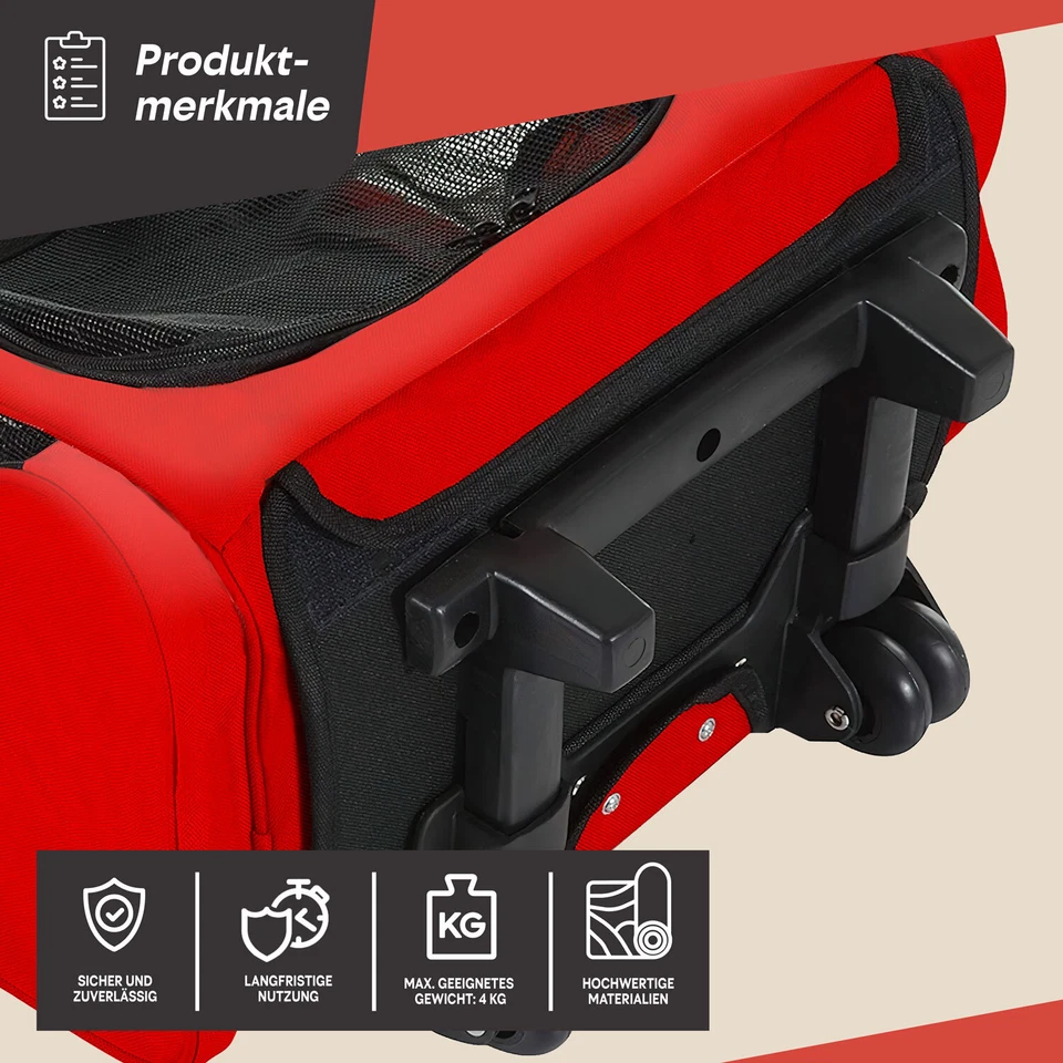 Hundetrolley Trolley für Hunde & Rucksack Transportbox Transporttasche Rot - Bild 2 von 4