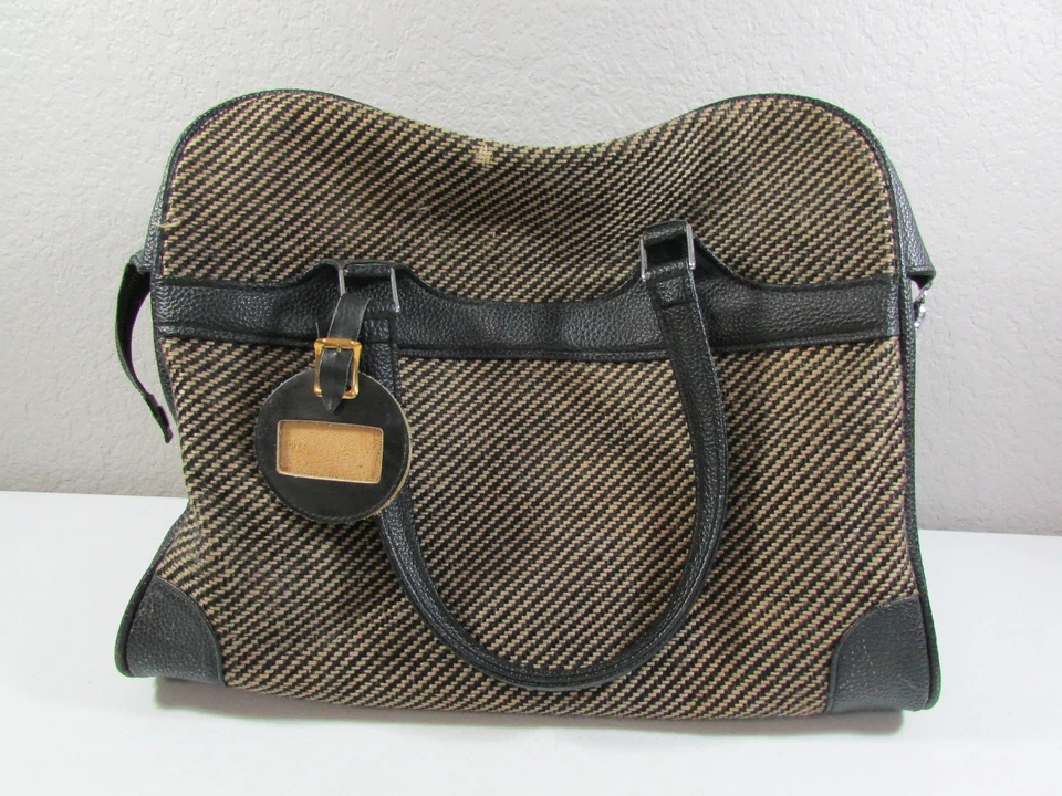 Vintage Samsonite Saturn Tan Black Tweed Carry On Small Travel Luggage Bag  - Image 3 of 4