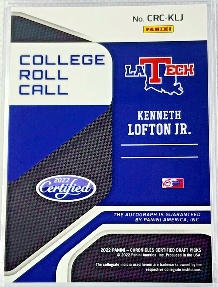 KENNETH LOFTON JR. 2022-23 CHRONICLES CERTIFIED ROOKIE ROLL CALL AUTO RED SP /99 - Image 2 of 2