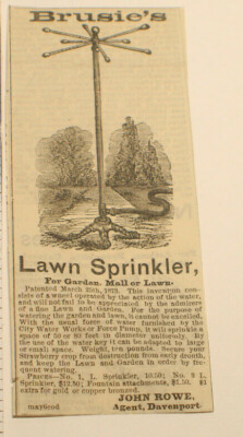 1870s Brusie's Lawn Sprinkler Water Garden Mall or Lawn Victorian Print Ad 