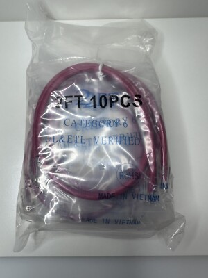 2ft Category 6 Ethernet Cable CAT 6 UL & ETL Verified RoHS NEW / Pack of 10 (10)