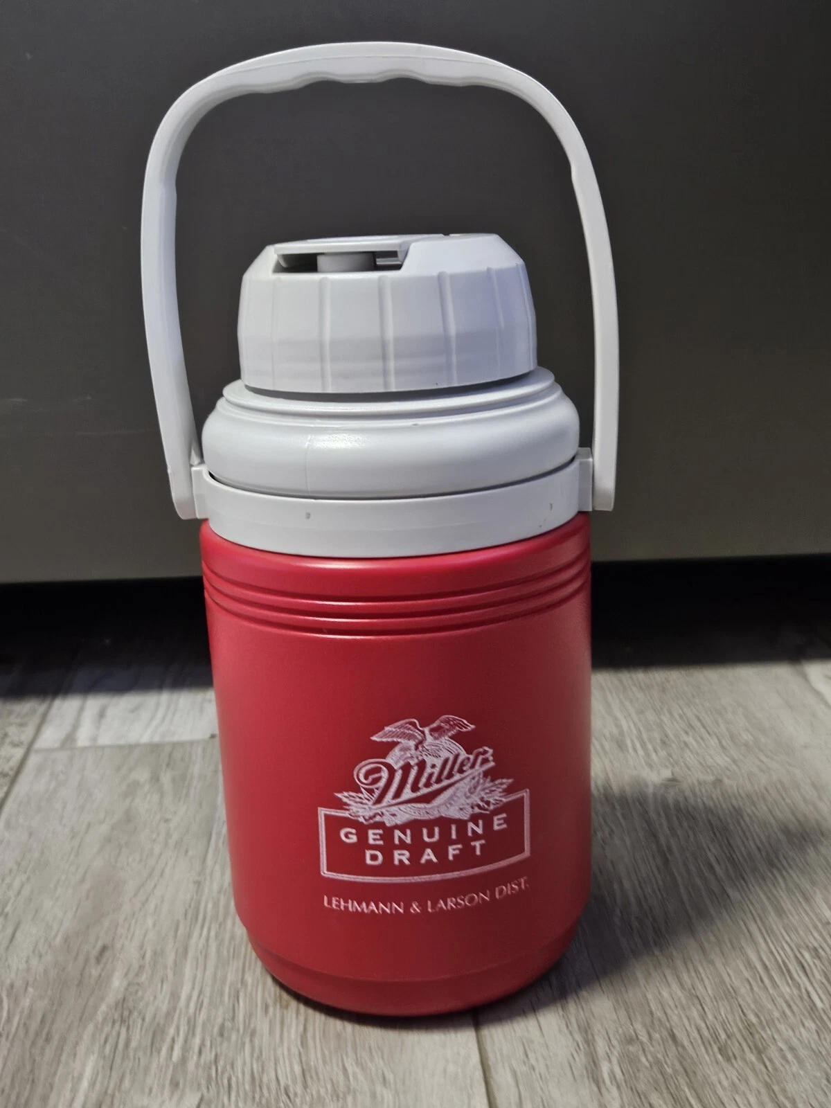 Miller Genuine Draft Beer Red Plastic Insulated Coleman Cooler Thermos 1/3 Gal.