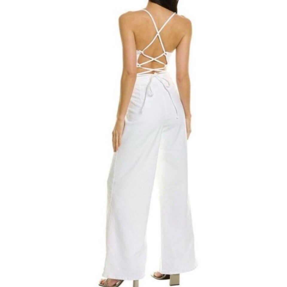 Good American Jumpsuit Sz 3 L Vacay Denim Wide Leg Lace up Back