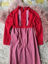 Vtg 60's 70's Gingham Window Plaid Ruffle Maxi Dress Retro Peasant Prairie