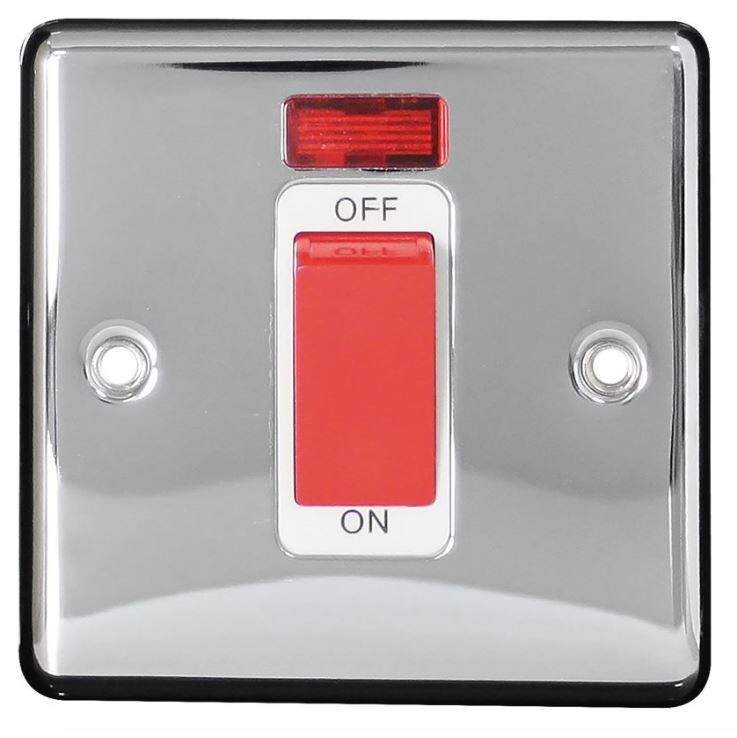 1 Gang DP 45A Neon Screwed Polished Chrome Switch