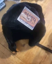 Dakota Dan Trapper Hat Black Faux Fur Quilted On Inside One Size Fits All