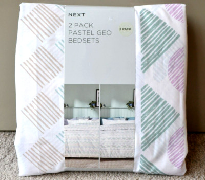 NEXT KING SIZE BETTBEZUG 2ER PACK WEISS PASTELL GEO BETTGARNITUR NEU N56 NEU