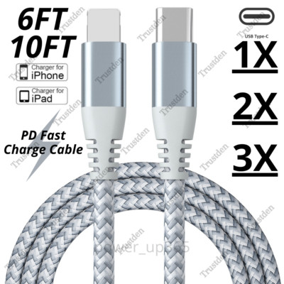 6/10FT USB to Type-C Charger Cable PD Fast Charging Cord for iPhone 14 13 12 11