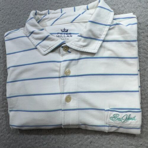 Peter Millar Polo Shirt Men Medium White Sea Island Performance Pocket Summer